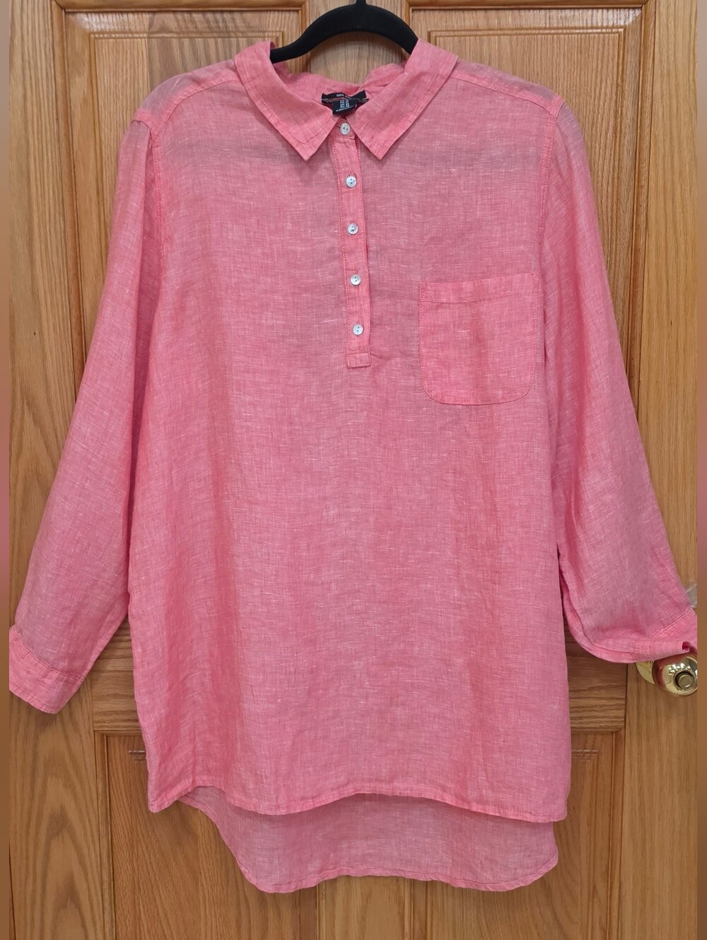 Jones & Co coral 100% linen button-up top Tunic, 1X, NWOT